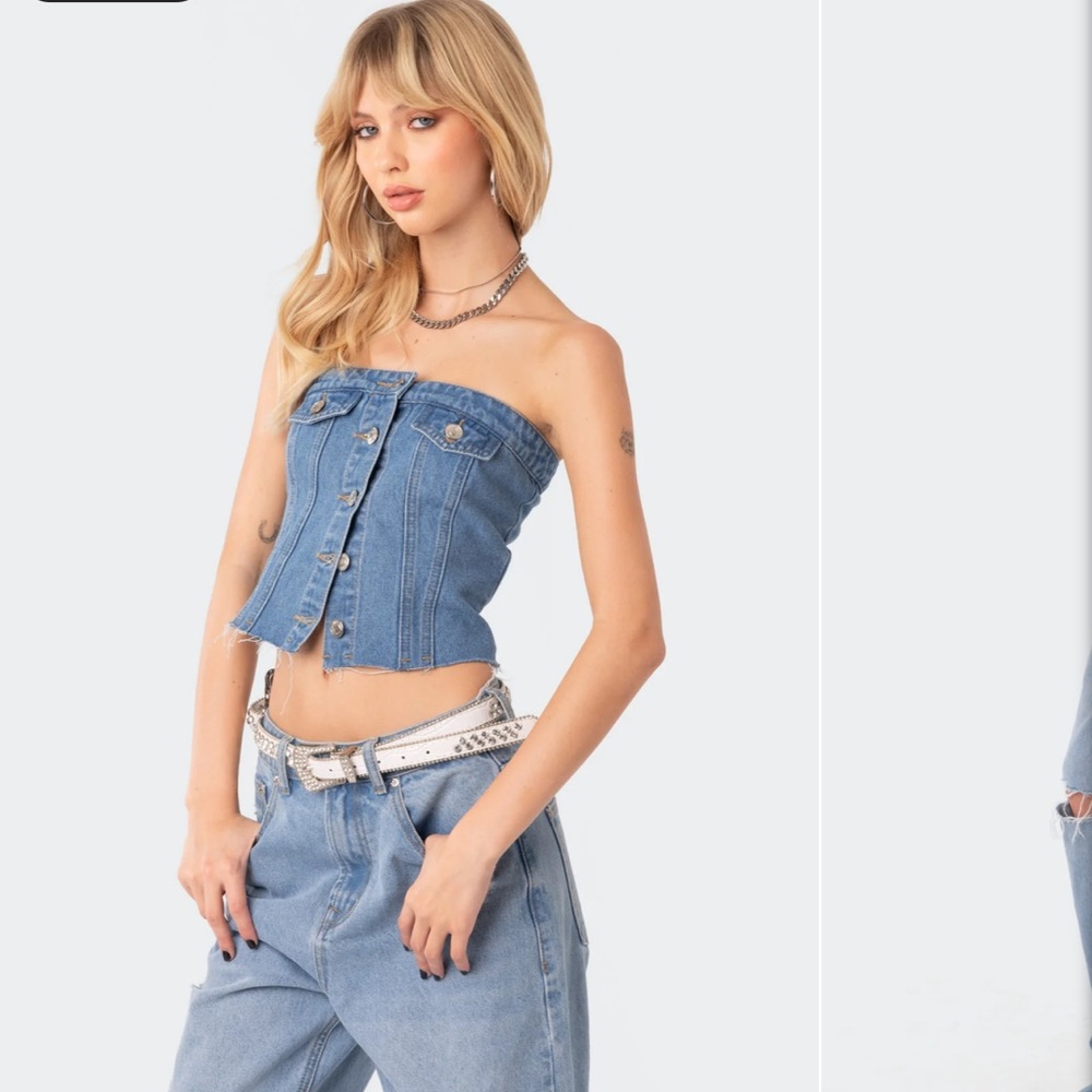 Edikted River Denim Strapless Top NWTG